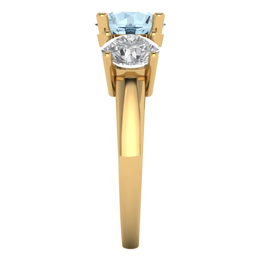 3 cttw Natural Aquamarine Three-Stone Engagement Ring - Solid Gold (Round Cut,7.5mm)