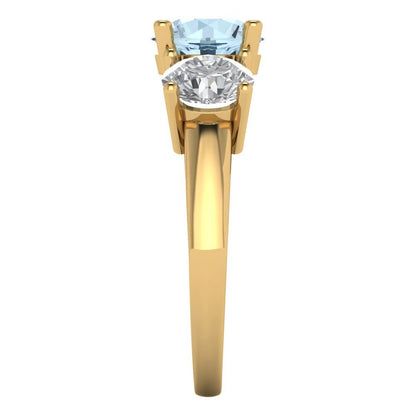 3 cttw Natural Aquamarine Three-Stone Engagement Ring - Solid Gold (Round Cut,7.5mm)