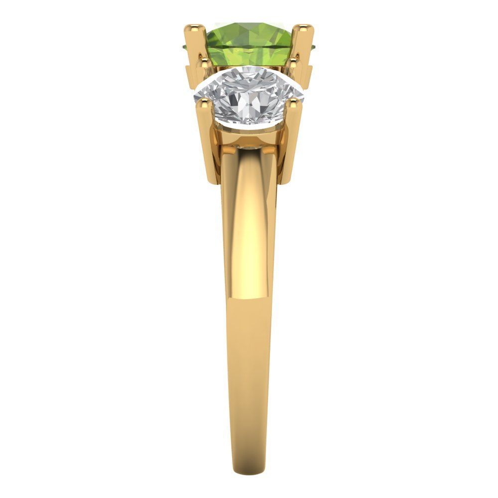 3 cttw Natural Peridot Three-Stone Engagement Ring - Solid Gold (Round Cut,7.5mm)