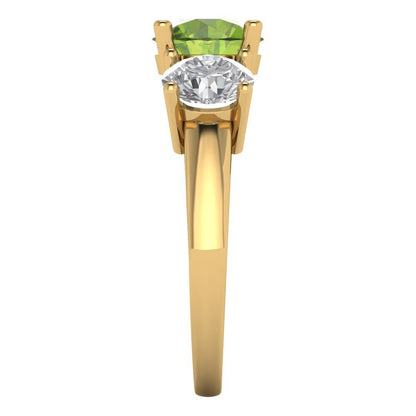 3 cttw Natural Peridot Three-Stone Engagement Ring - Solid Gold (Round Cut,7.5mm)