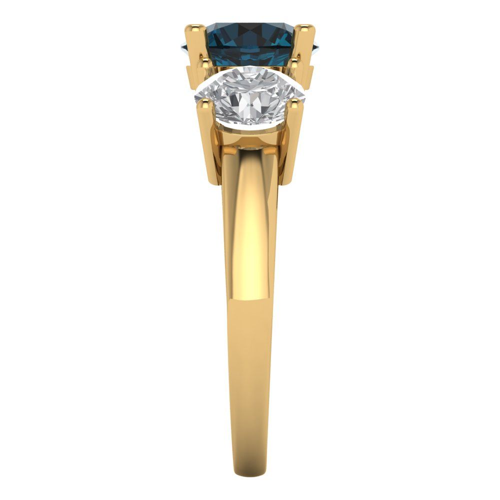 3 cttw Natural London Blue Topaz Three-Stone Engagement Ring - Solid Gold (Round Cut,7.5mm)