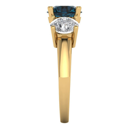 3 cttw Natural London Blue Topaz Three-Stone Engagement Ring - Solid Gold (Round Cut,7.5mm)