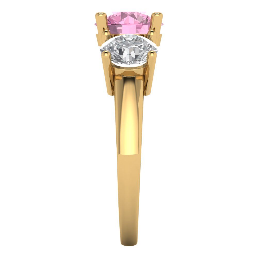 3 cttw Zirconia Simulated Pink Diamond Three-Stone Engagement Ring - Solid Gold (VVS1, Round Cut,7.5mm)