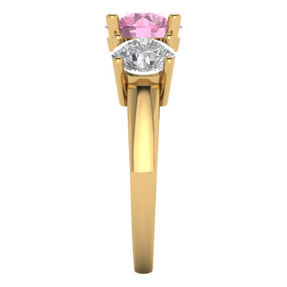 3 cttw Zirconia Simulated Pink Diamond Three-Stone Engagement Ring - Solid Gold (VVS1, Round Cut,7.5mm)