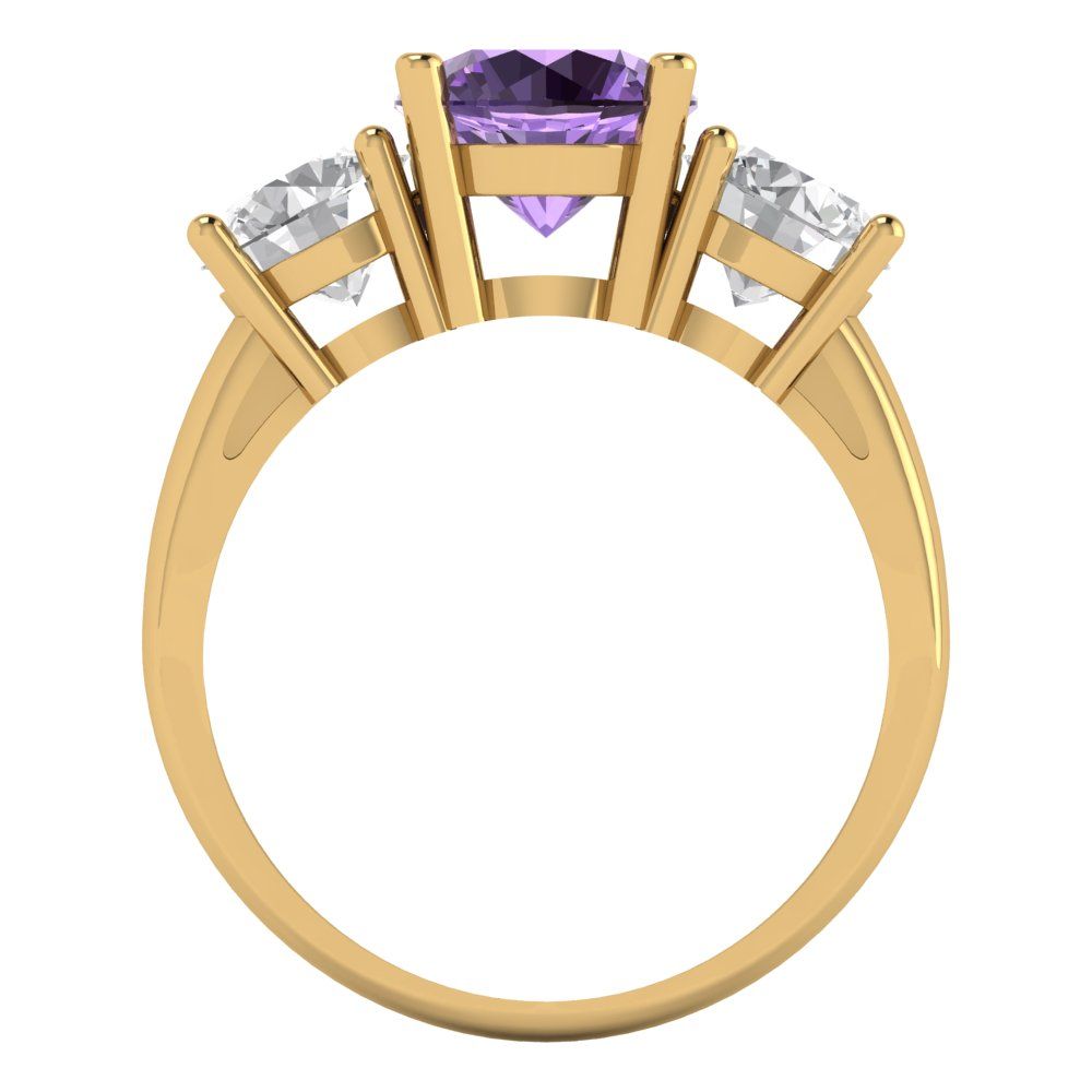 3 cttw Simulated Alexandrite Three-Stone Engagement Ring - Solid Gold (Round Cut,7.5mm)