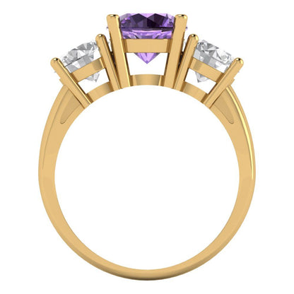 3 cttw Simulated Alexandrite Three-Stone Engagement Ring - Solid Gold (Round Cut,7.5mm)