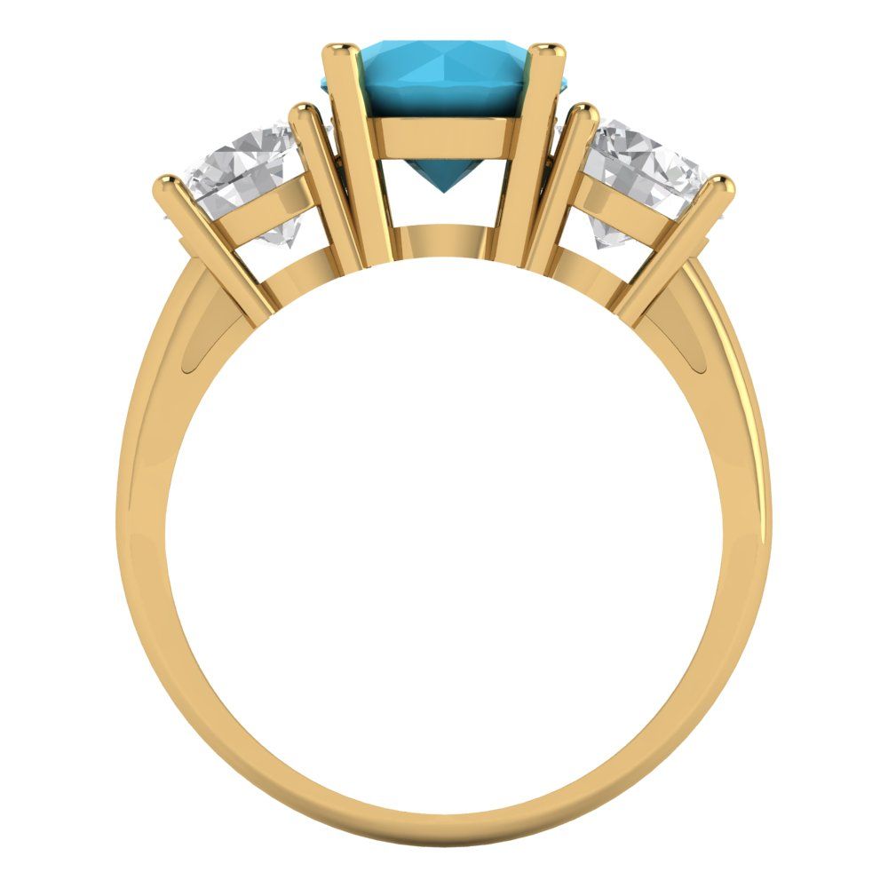 3 cttw Simulated Turquoise Three-Stone Engagement Ring - Solid Gold (Round Cut,7.5mm)