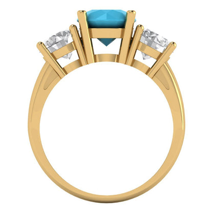 3 cttw Simulated Turquoise Three-Stone Engagement Ring - Solid Gold (Round Cut,7.5mm)
