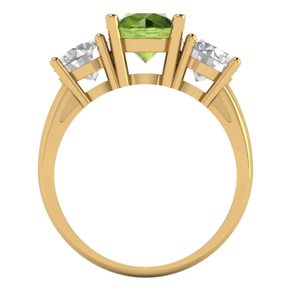 3 cttw Natural Peridot Three-Stone Engagement Ring - Solid Gold (Round Cut,7.5mm)