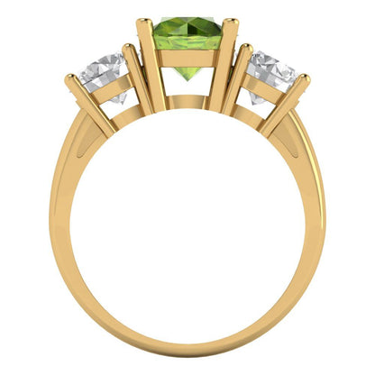3 cttw Natural Peridot Three-Stone Engagement Ring - Solid Gold (Round Cut,7.5mm)