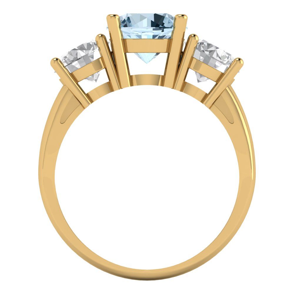 3 cttw Natural Aquamarine Three-Stone Engagement Ring - Solid Gold (Round Cut,7.5mm)