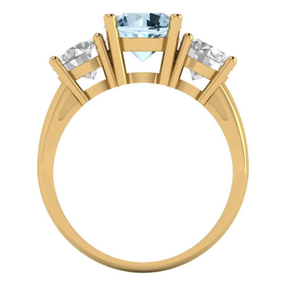3 cttw Natural Aquamarine Three-Stone Engagement Ring - Solid Gold (Round Cut,7.5mm)