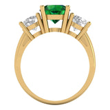 3.25 ct Brilliant Round Cut Simulated Emerald Stone Yellow Gold Three-Stone Ring