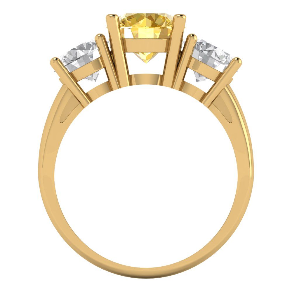 3 cttw Natural Citrine Three-Stone Engagement Ring - Solid Gold (Round Cut,7.5mm)