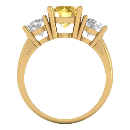 3 cttw Natural Citrine Three-Stone Engagement Ring - Solid Gold (Round Cut,7.5mm)