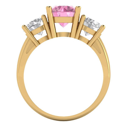 3 cttw Zirconia Simulated Pink Diamond Three-Stone Engagement Ring - Solid Gold (VVS1, Round Cut,7.5mm)