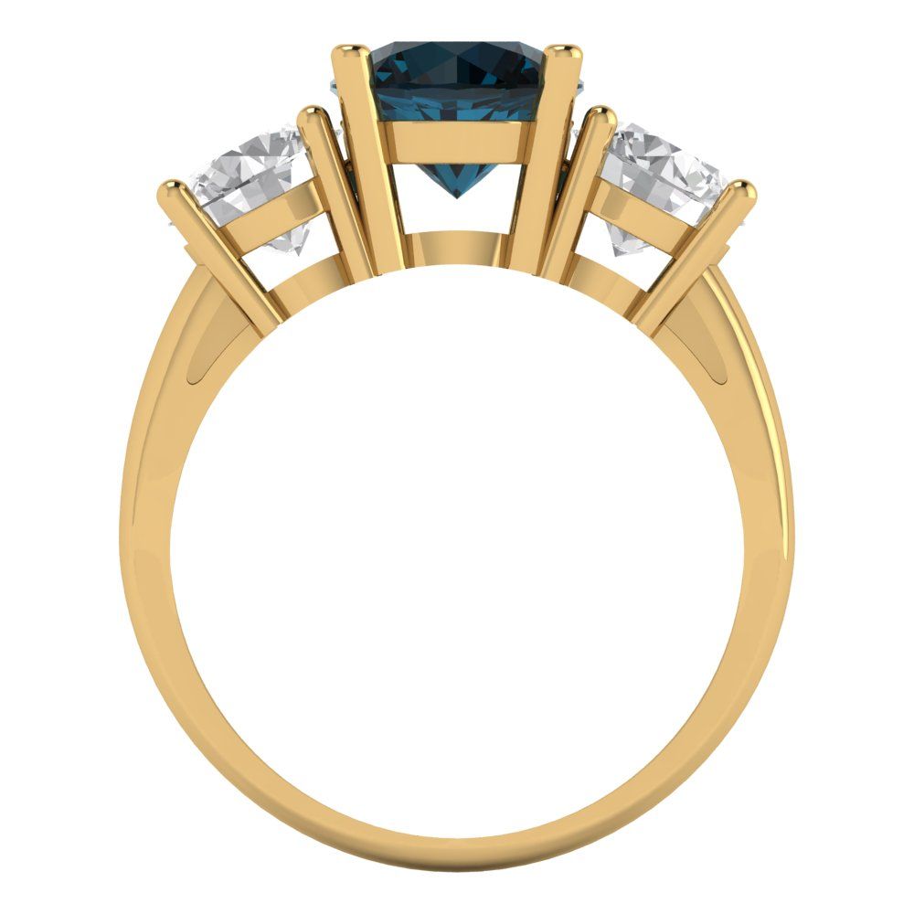 3 cttw Natural London Blue Topaz Three-Stone Engagement Ring - Solid Gold (Round Cut,7.5mm)