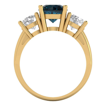 3 cttw Natural London Blue Topaz Three-Stone Engagement Ring - Solid Gold (Round Cut,7.5mm)