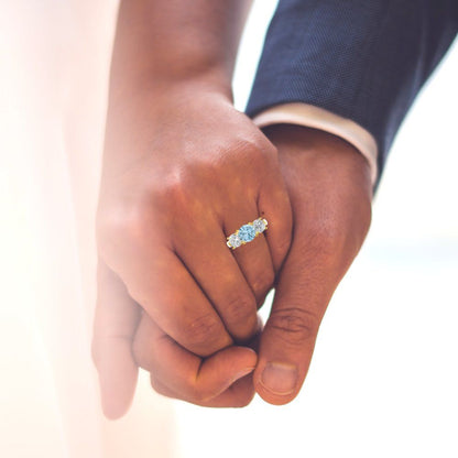 3 cttw Natural Aquamarine Three-Stone Engagement Ring - Solid Gold (Round Cut,7.5mm)