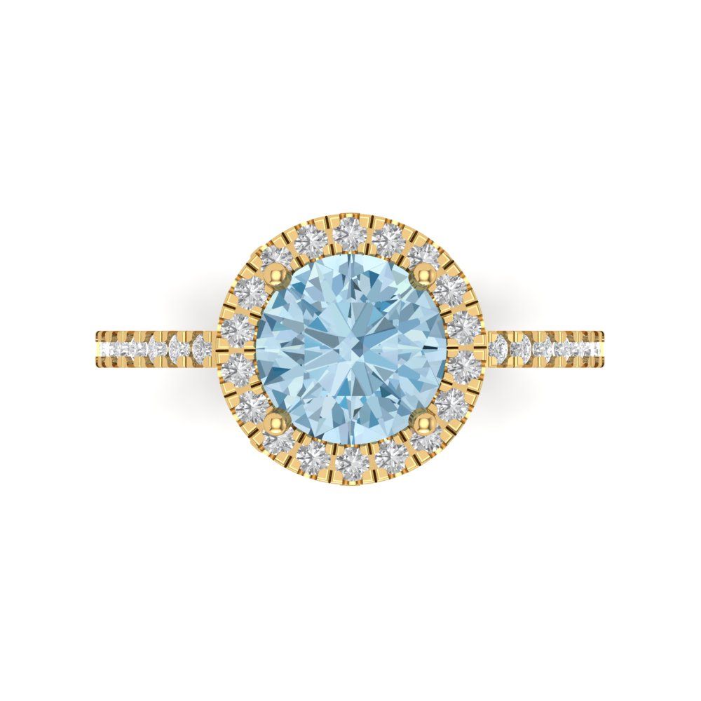 1.8 cttw Natural Aquamarine Hidden Halo Engagement Ring - Solid Gold (Round Cut,7.5mm)