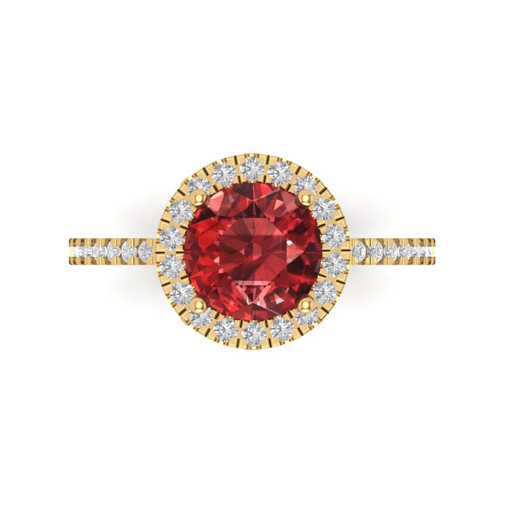 1.8 cttw Natural Garnet Hidden Halo Engagement Ring - Solid Gold (Round Cut,7.5mm)