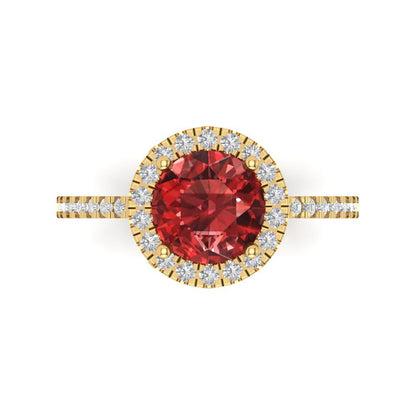 1.8 cttw Natural Garnet Hidden Halo Engagement Ring - Solid Gold (Round Cut,7.5mm)