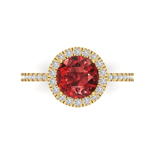 1.8 cttw Natural Garnet Hidden Halo Engagement Ring - Solid Yellow Gold (VVS1, Round Cut,7.5mm)