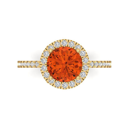 1.8 cttw Zirconia Simulated Red Diamond Hidden Halo Engagement Ring - Solid Gold (VVS1, Round Cut,7.5mm)