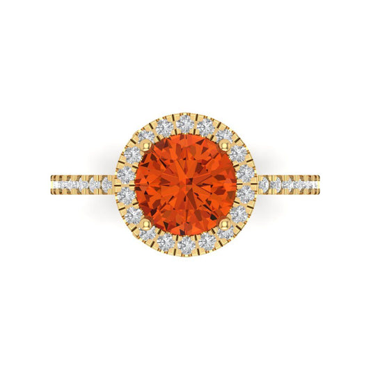 1.8 cttw Zirconia Simulated Red Diamond Hidden Halo Engagement Ring - Solid Yellow Gold (VVS1, Round Cut,7.5mm)