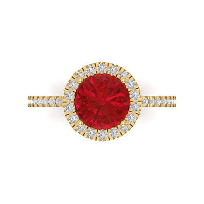 1.8 cttw Simulated Pink Tourmaline Hidden Halo Engagement Ring - Solid Gold (Round Cut,7.5mm)