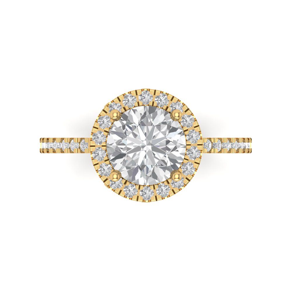 1.8 cttw Zirconia Simulated Diamond Hidden Halo Engagement Ring - Solid Gold (VVS1, Round Cut,7.5mm)