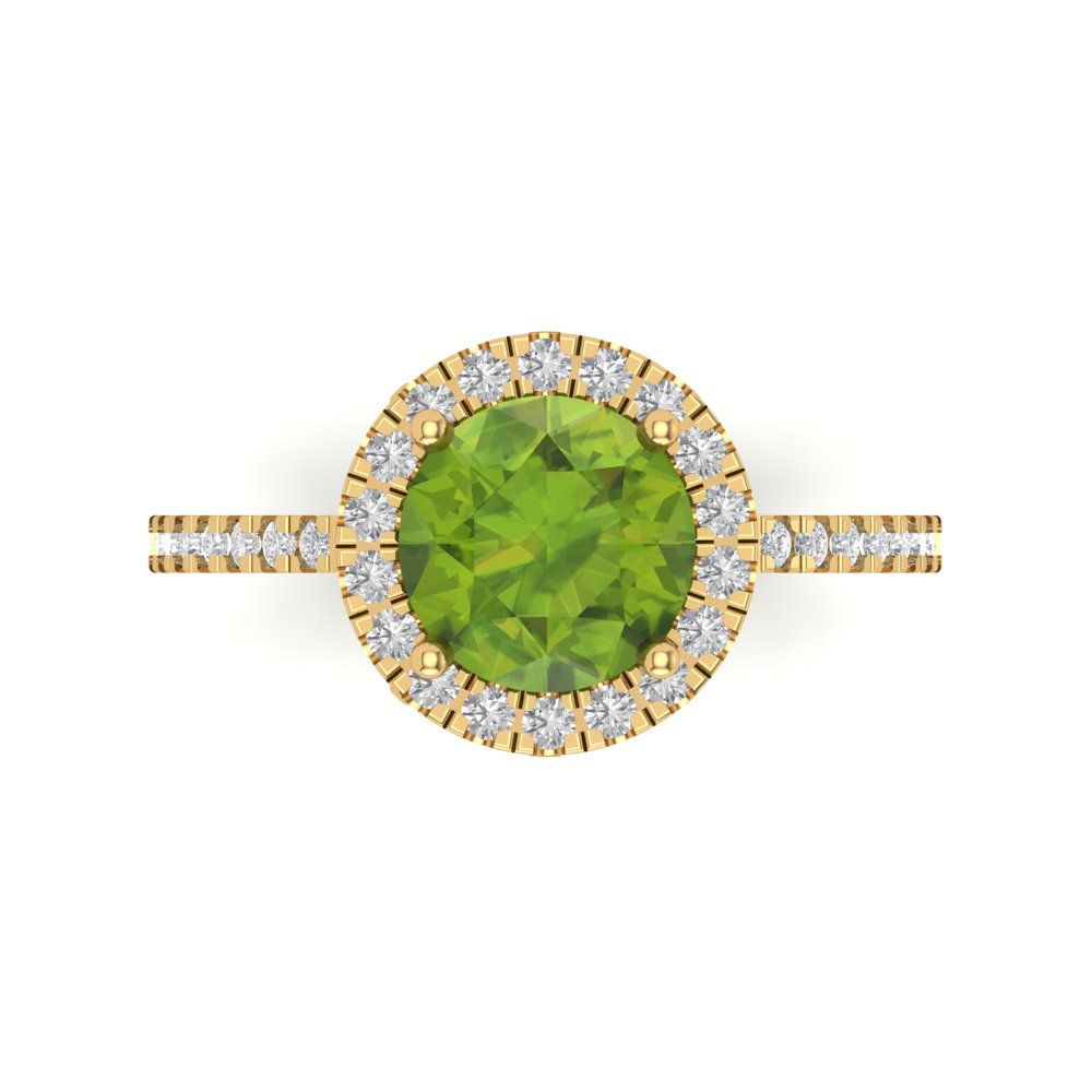 1.8 cttw Natural Peridot Hidden Halo Engagement Ring - Solid Gold (Round Cut,7.5mm)