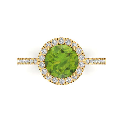 1.8 cttw Natural Peridot Hidden Halo Engagement Ring - Solid Gold (Round Cut,7.5mm)