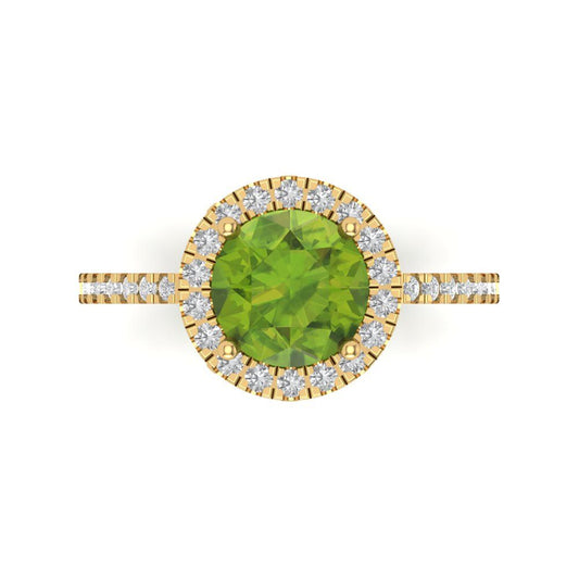 1.8 cttw Natural Peridot Hidden Halo Engagement Ring - Solid Yellow Gold (VVS1, Round Cut,7.5mm)