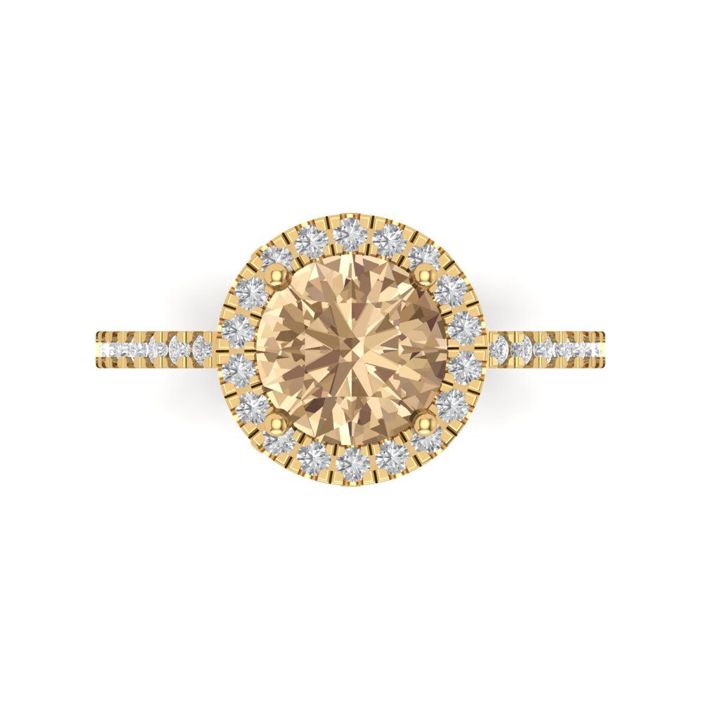 1.8 cttw Yellow Moissanite Hidden Halo Engagement Ring - Solid Gold (Round Cut,7.5mm)