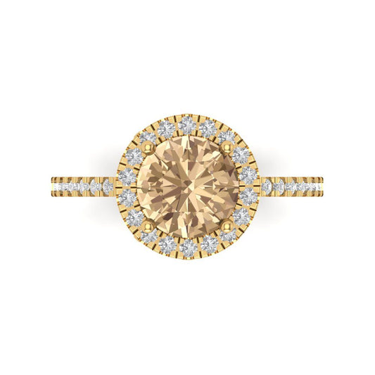 1.8 cttw Yellow Moissanite Hidden Halo Engagement Ring - Solid Yellow Gold (VVS1, Round Cut,7.5mm)