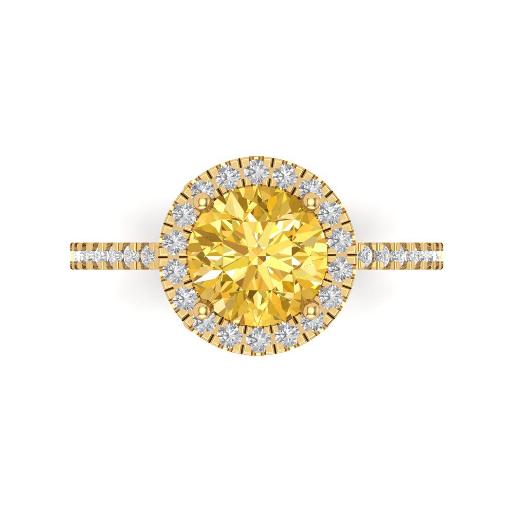 1.8 cttw Natural Citrine Hidden Halo Engagement Ring - Solid Gold (Round Cut,7.5mm)