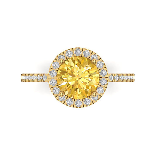 1.8 cttw Natural Citrine Hidden Halo Engagement Ring - Solid Yellow Gold (VVS1, Round Cut,7.5mm)