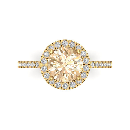 1.8 cttw Natural Morganite Hidden Halo Engagement Ring - Solid Yellow Gold (VVS1, Round Cut,7.5mm)