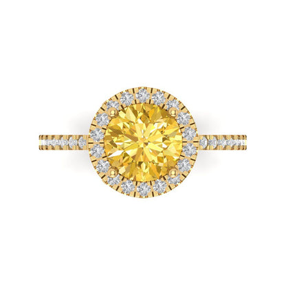 1.8 cttw Zirconia Simulated Yellow Diamond Hidden Halo Engagement Ring - Solid Gold (VVS1, Round Cut,7.5mm)