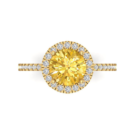 1.8 cttw Zirconia Simulated Yellow Diamond Hidden Halo Engagement Ring - Solid Yellow Gold (VVS1, Round Cut,7.5mm)