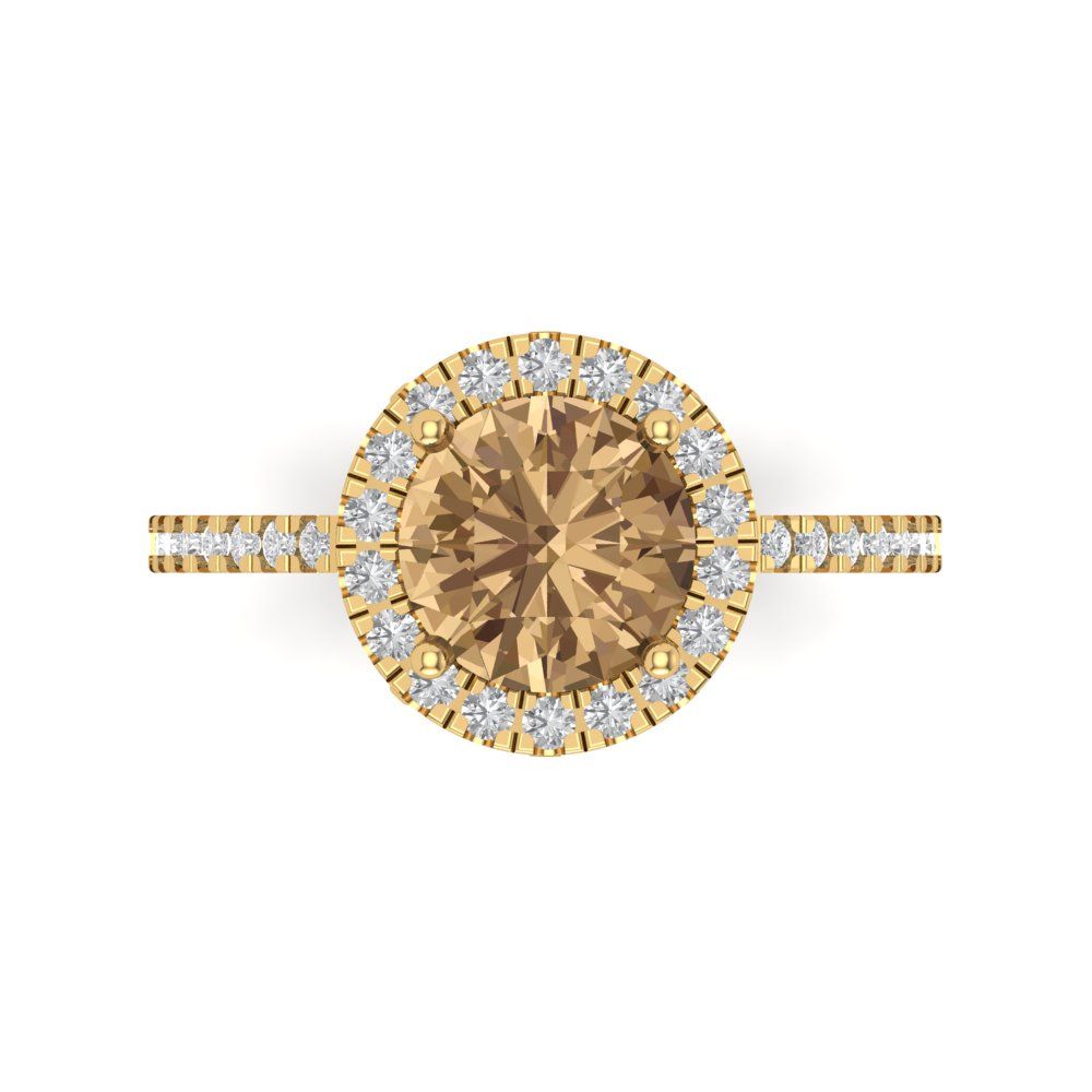 1.8 cttw Zirconia Simulated Champagne Diamond Hidden Halo Engagement Ring - Solid Gold (VVS1, Round Cut,7.5mm)