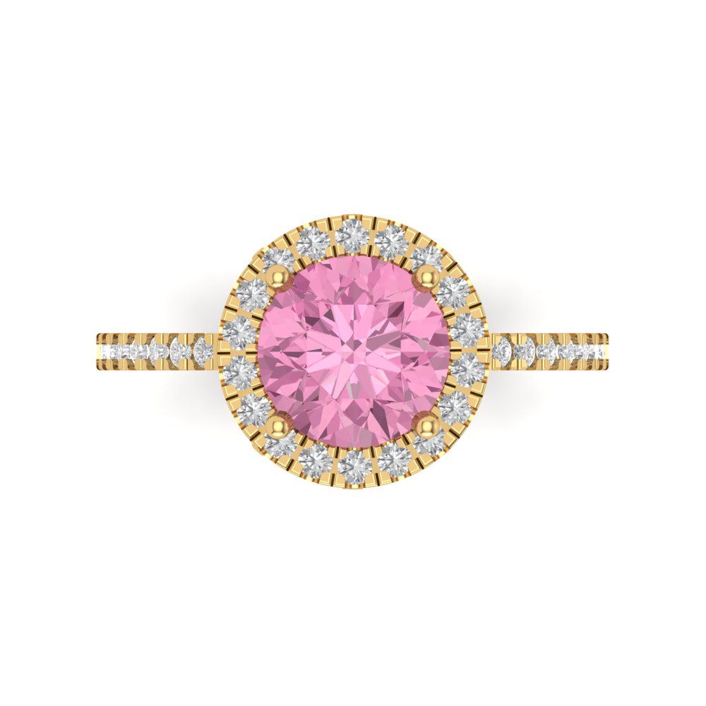 1.8 cttw Zirconia Simulated Pink Diamond Hidden Halo Engagement Ring - Solid Gold (VVS1, Round Cut,7.5mm)