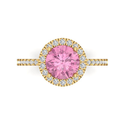 1.8 cttw Zirconia Simulated Pink Diamond Hidden Halo Engagement Ring - Solid Gold (VVS1, Round Cut,7.5mm)