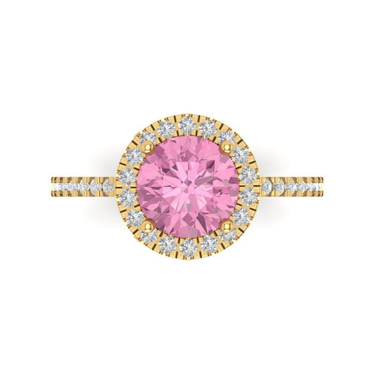 1.8 cttw Zirconia Simulated Pink Diamond Hidden Halo Engagement Ring - Solid Yellow Gold (VVS1, Round Cut,7.5mm)