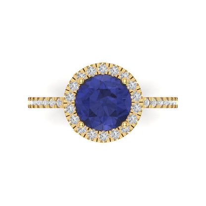 1.8 cttw Simulated Tanzanite Hidden Halo Engagement Ring - Solid Gold (Round Cut,7.5mm)