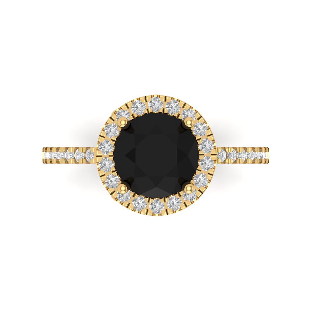 1.8 cttw Natural Onyx Hidden Halo Engagement Ring - Solid Gold (Round Cut,7.5mm)