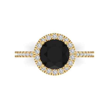 1.8 cttw Natural Onyx Hidden Halo Engagement Ring - Solid Gold (Round Cut,7.5mm)