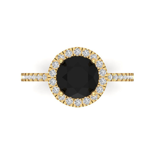 1.8 cttw Natural Onyx Hidden Halo Engagement Ring - Solid Yellow Gold (VVS1, Round Cut,7.5mm)