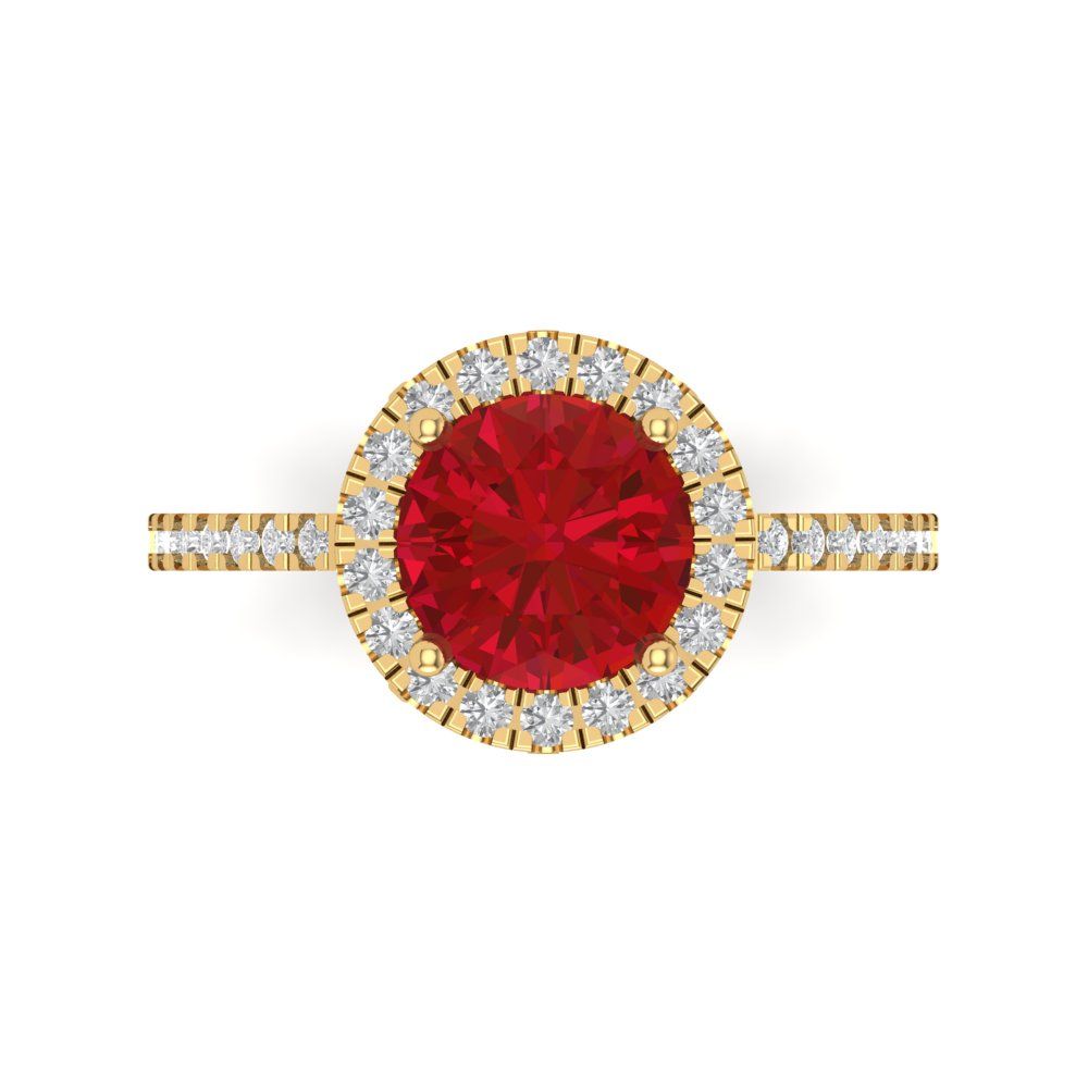 1.8 cttw Simulated Ruby Hidden Halo Engagement Ring - Solid Gold (Round Cut,7.5mm)